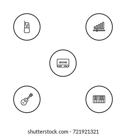 Set Of 5 Music Outline Icons Set.Collection Of Pace, Audio Level, Acoustic And Other Elements.