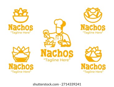 Ein Satz von 5 Nachos-Logo-Designs, inspiriert von lässigem Essen und Snack-Food-Kultur. Geeignet für Restaurants, Street-Food-Marken und Fast-Food-Unternehmen.