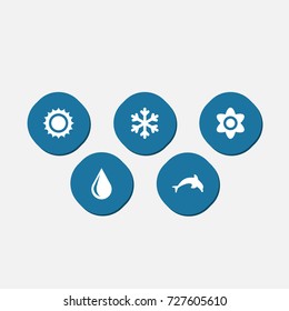 Set Of 5 Nature Icons Set.Collection Of Bloom, Winter Snow, Blob And Other Elements.