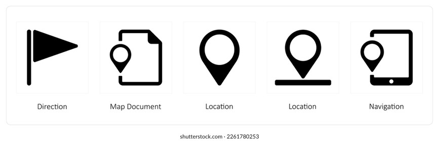 A set of 5 Navigation icons such as Navigation, Location, Route