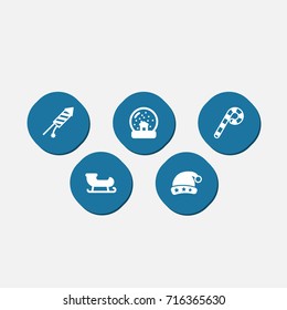 Set Of 5 New Icons Set.Collection Of Cap, Firework, Magic Sphere And Other Elements.