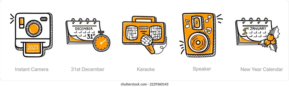 A set of 5 new year icons such as instant camera, photo