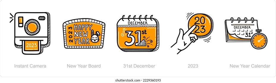 A set of 5 new year icons such as instant camera, photo, photography