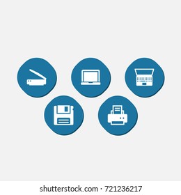 Set Of 5 Notebook Icons Set.Collection Of Peripheral, Diskette, Photocopy And Other Elements.