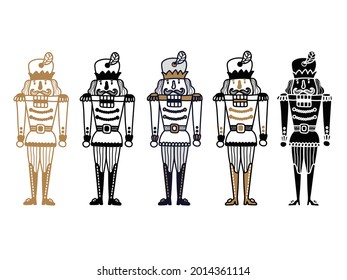 A set of 5 Nutcrackers. Cute Christmas illustration.