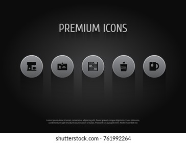 Set Of 5 Office Icons Set.Collection Of Book, Data, Urn And Other Elements.