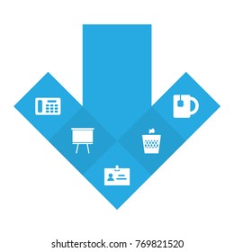 Set Of 5 Office Icons Set.Collection Of Phone, Blackboard, Urn And Other Elements.