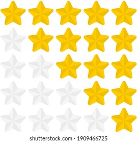 Set of 5 options of star rating icons isolated on white background. Vector illustration.