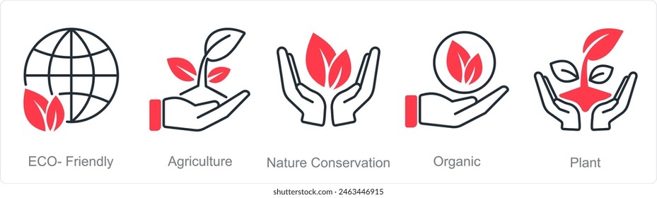 A set of 5 Organic Farming icons as eco-friendly, agriculture, nature conservation