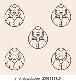 Set of 5 outline persona avatars icons with emoji style, showing different levels of mood, experience, satisfaction or happiness.