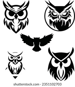 set of 5 owl design logo