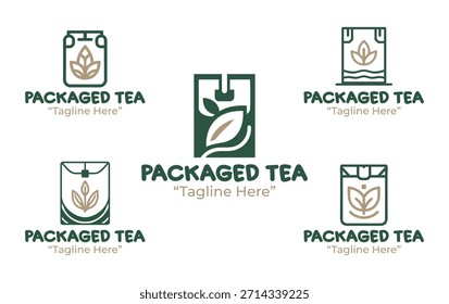 Un conjunto de 5 diseños de logotipos de té envasados desarrollados para empresas de productos de té y bebidas. Ideal para negocios de empaque minorista, identidad de marca y bebidas comerciales.