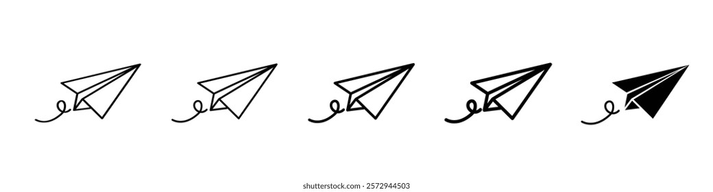 Set of 5 Paperplane icon - 1 Silhouette - 1 unexpanded vector-Paperplane icons flying from various angles directions paths linear vector set delivered , send icon, delivery icon, plane icon