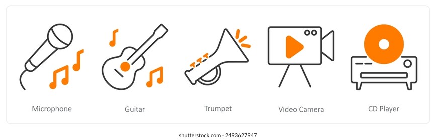 A set of 5 Party and Celebration icons as microphone, guitar, trumpet