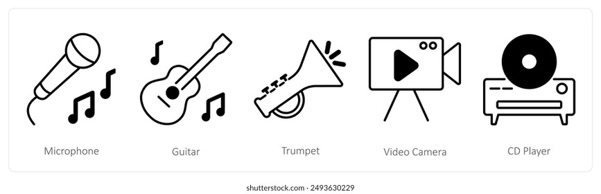 A set of 5 Party and Celebration icons as microphone, guitar, trumpet