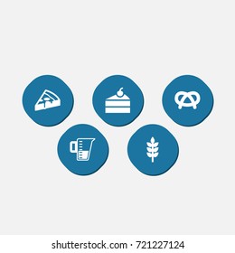 Set Of 5 Pastry Icons Set.Collection Of Sweetmeat, Grain, Measurement And Other Elements.
