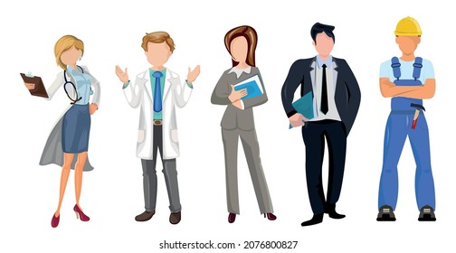 Set of 5 pcs people of different professions on a white background - Vector illustration