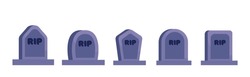 Set Of 5 Pcs. Tombstones From Halloween Cemetery On White Background - Vector Illustration