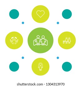Set of 5 people icons line style set. Collection of girl, married, heart and other elements.