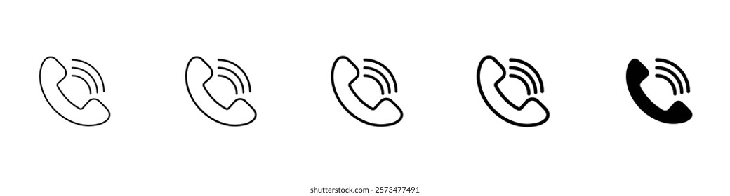 Set of 5 Phone call icon, 1 Silhouette, 1 unexpanded vector, Calling, ringing phone, smartphone ringing, telephone receiver set, communication, contact, connection, network, device, cellphone	