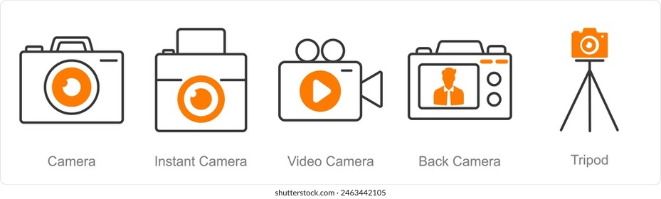 A set of 5 Photography icons as camera, instant camera, video camera