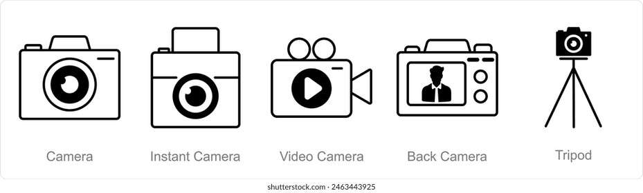 A set of 5 Photography icons as camera, instant camera, video camera