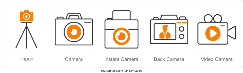 A set of 5 Photography icons as tripod, camera, instant camera
