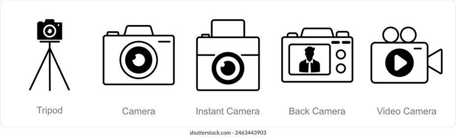 A set of 5 Photography icons as tripod, camera, instant camera