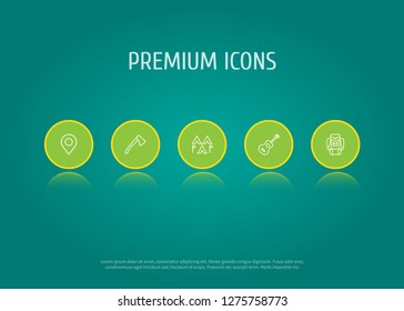 Set of 5 picnic icons line style set. Collection of location, wood axe, camp and other elements.