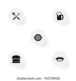 Set Of 5 Picnic Icons Set.Collection Of Ale, Hamburger, Fast Food And Other Elements.