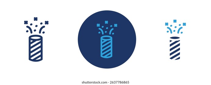 Set of 5 pixel perfect colored Party Popper icon with 1 unexpanded, 1 silhouette, Exploding party popper icon symbolizing joy and festivities.