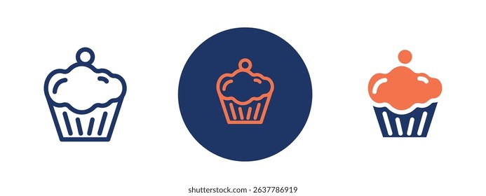 Set of 5 pixel perfect colored Cupcake icons with 1 unexpanded, 1 silhouette, Group of cupcake icons representing various desserts.