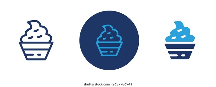 Set of 5 pixel perfect colored Cupcake icon with 1 unexpanded, 1 silhouette, Sweet cupcake icon perfect for bakery, party, or dessert designs.