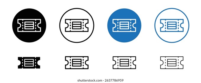 Set of 5 pixel perfect colored Cinema ticket icon with 1 unexpanded, 1 silhouette, Ticket icon representing cinema, entertainment, or events.