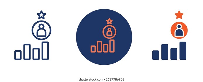 Set of 5 pixel perfect colored Career growth icon with 1 unexpanded, 1 silhouette, Icon symbolizing upward movement for career development.