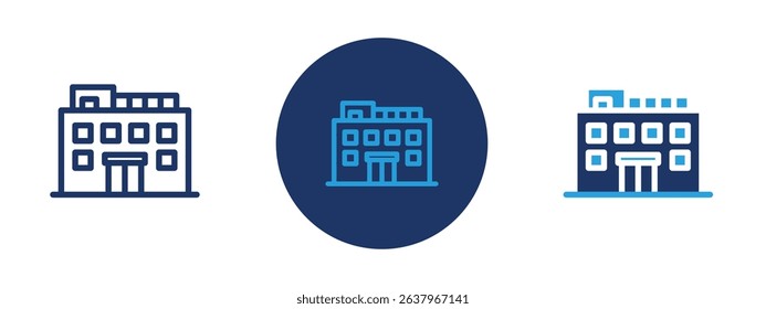 Set of 5 pixel perfect colored Penthouse icon with 1 unexpanded, 1 silhouette, Luxury top-floor apartment with skyline view.