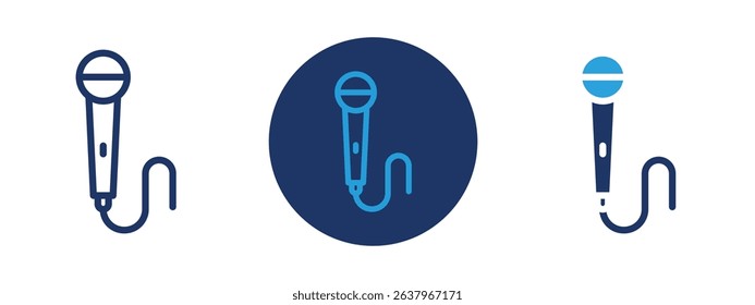 Set of 5 pixel perfect colored Microphone icon with 1 unexpanded, 1 silhouette, Classic microphone shape indicating audio input or recording.