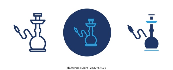 Set of 5 pixel perfect colored Hookah icon with 1 unexpanded, 1 silhouette, Traditional water pipe used for smoking flavored tobacco.