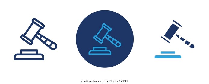 Set of 5 pixel perfect colored Gavel icon with 1 unexpanded, 1 silhouette, Judge’s gavel symbolizing law or authority.