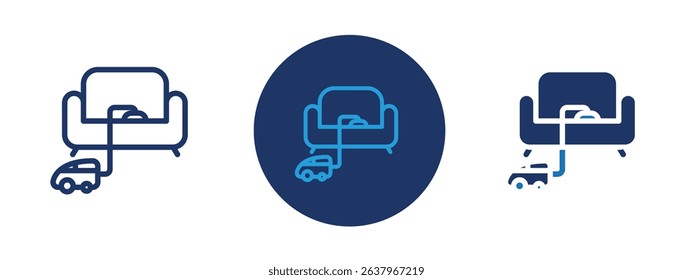Set of 5 pixel perfect colored Furniture dry cleaning icon with 1 unexpanded, 1 silhouette, Sofa with spray or bubbles indicating upholstery cleaning.