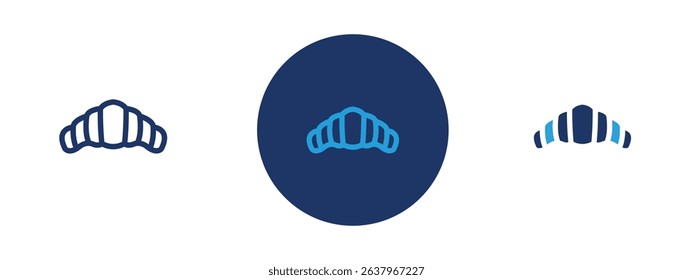 Set of 5 pixel perfect colored Croissant icon with 1 unexpanded, 1 silhouette, Golden crescent-shaped croissant representing pastry or breakfast food.