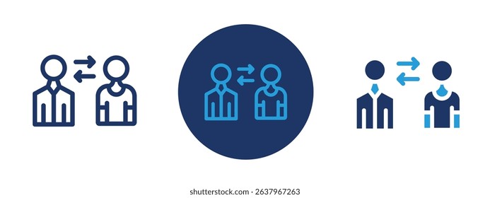 Set of 5 pixel perfect colored Coaching icon with 1 unexpanded, 1 silhouette, Graphic showing a mentor figure guiding or speaking to another person, symbolizing educational or professional coaching.