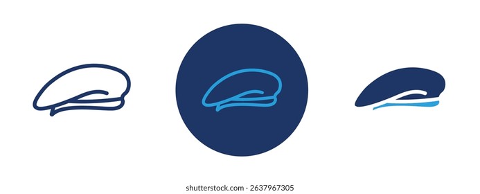 Set of 5 pixel perfect colored Beret icon with 1 unexpanded, 1 silhouette, Flat round cap associated with fashion or military.