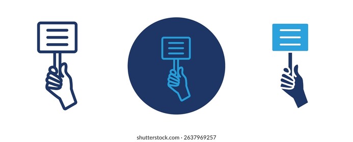 Set of 5 pixel perfect colored Protest banner in hand icon with 1 unexpanded, 1 silhouette, Hand holding a protest banner or sign, symbolizing activism or demonstration.
