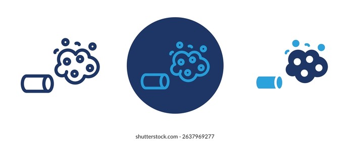 Set of 5 pixel perfect colored pollution icon with 1 unexpanded, 1 silhouette, Icon showing smoke or waste being emitted into air or water, symbolizing pollution.