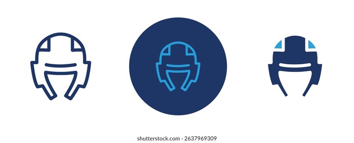 Set of 5 pixel perfect colored Taekwondo helmet icon with 1 unexpanded, 1 silhouette, Protective headgear used in martial arts.