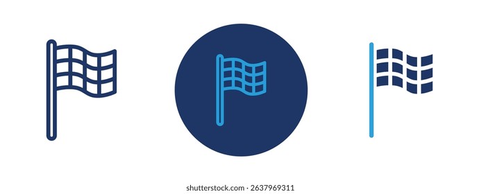 Set of 5 pixel perfect colored Racing flag icon with 1 unexpanded, 1 silhouette, Checkered flag representing start or end of a race.