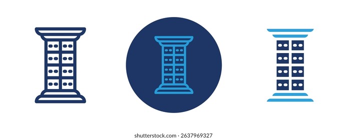 Set of 5 pixel perfect colored Pillar column icon with 1 unexpanded, 1 silhouette, Classic architectural column representing strength, support, or classical design.