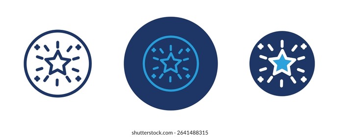 Set of 5 pixel perfect colored Glimmering Star icon with 1 unexpanded, 1 silhouette, A shiny star icon representing achievement, celebration, or sparkle.