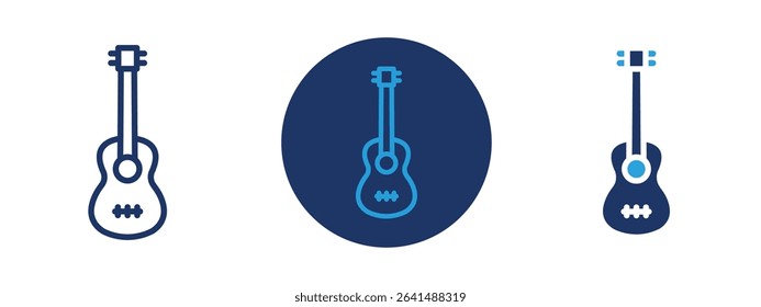 Set of 5 pixel perfect colored Guitar icon with 1 unexpanded, 1 silhouette, Icon of an acoustic guitar for music, concerts, or artistic designs.